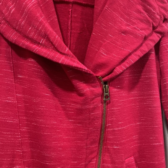 LUCKY LOTUS Jacket Brick Red Burgundy Shawl Collar Zip Sweatshirt SMALL - Picture 3 of 11